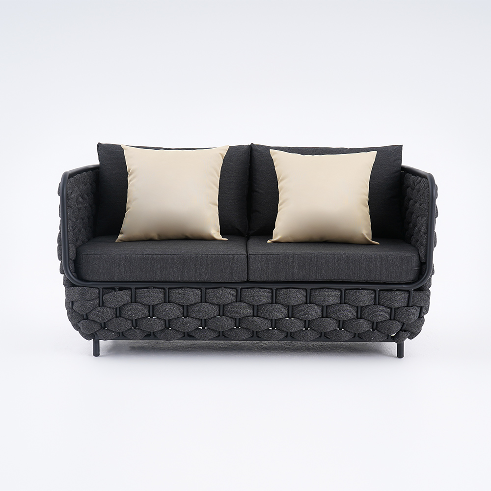 Sofá de patio con cojines, moderno, aluminio y cuerda, para exteriores