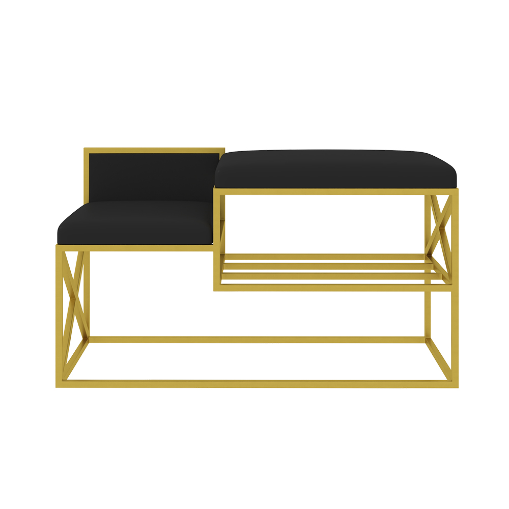 Modern PU Leather Upholstered Entryway Bench Black with Gold Legs Entryway Furniture Homary US