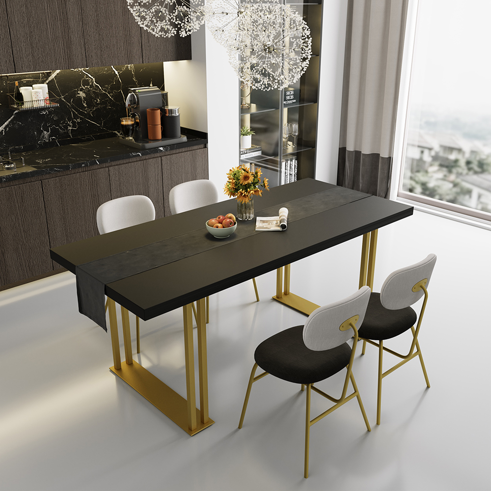 Hover 63" Black Rectangle Wood Dining Table in Gold in US
