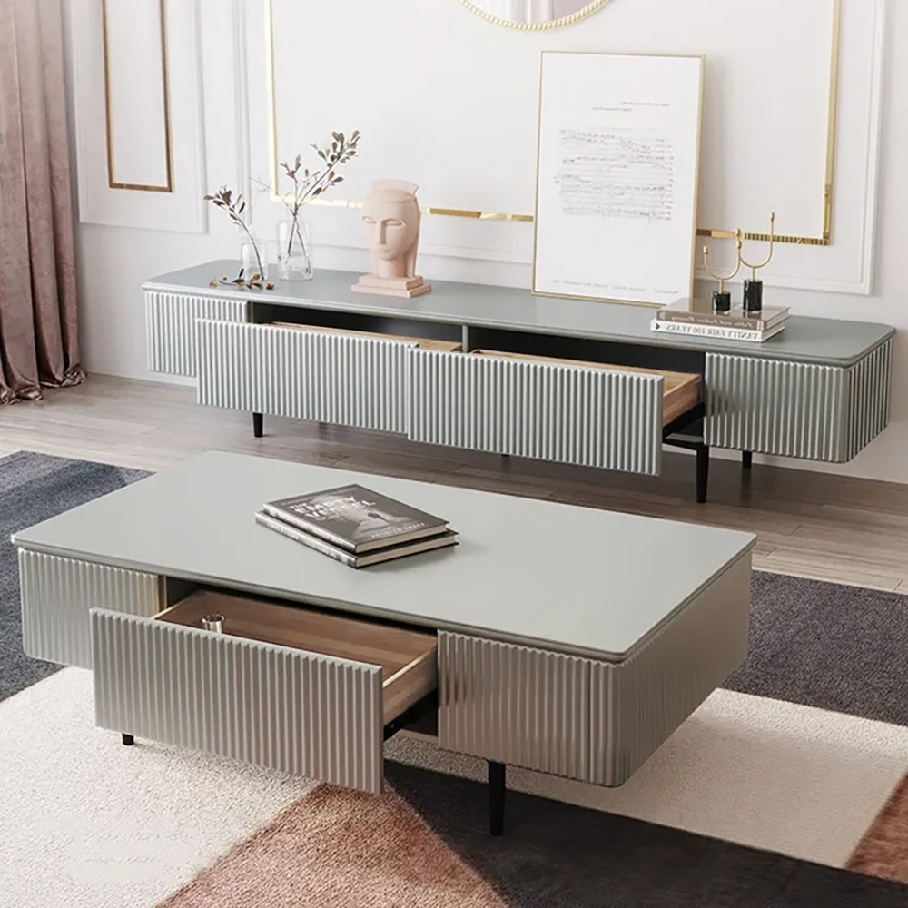 Modern 70.9" TV Stand with Drawers Line Media Console with Black Metal Legs