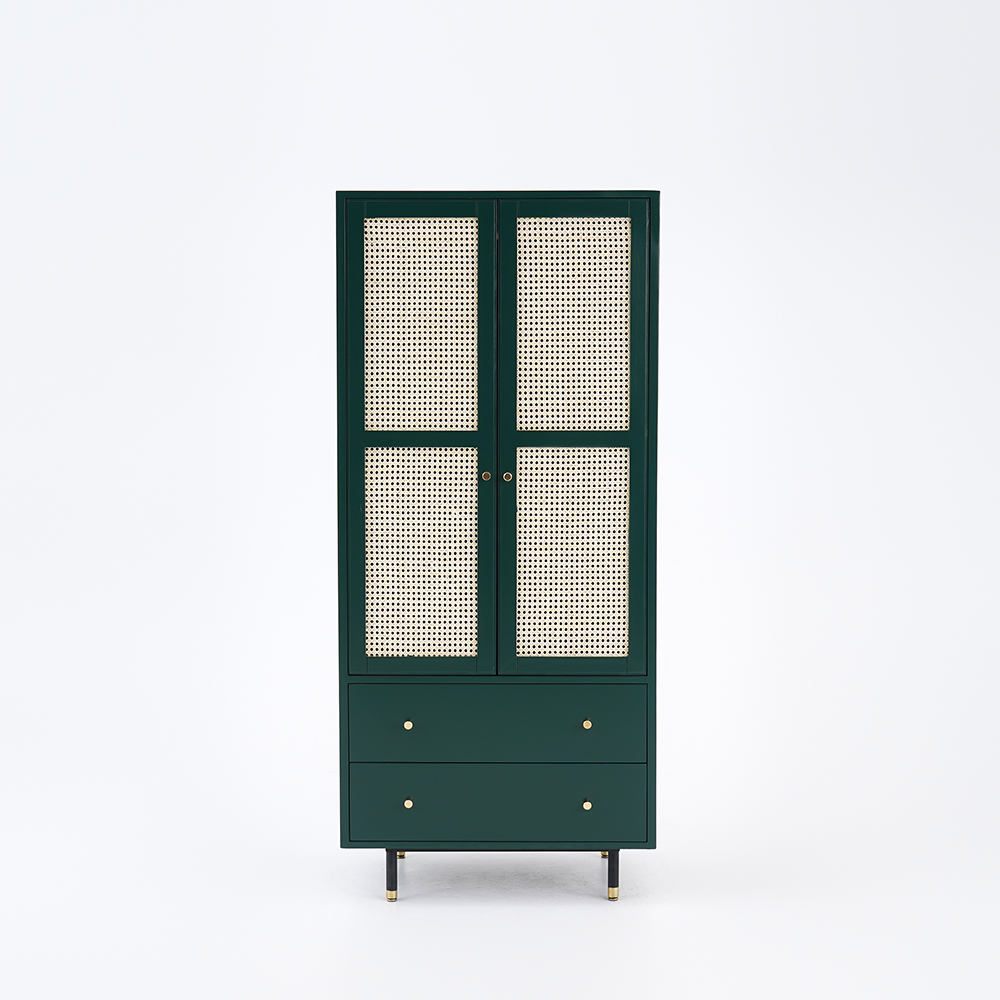 Ratta Green Wardrobe Closet Rattan Armoire Clothes with 2