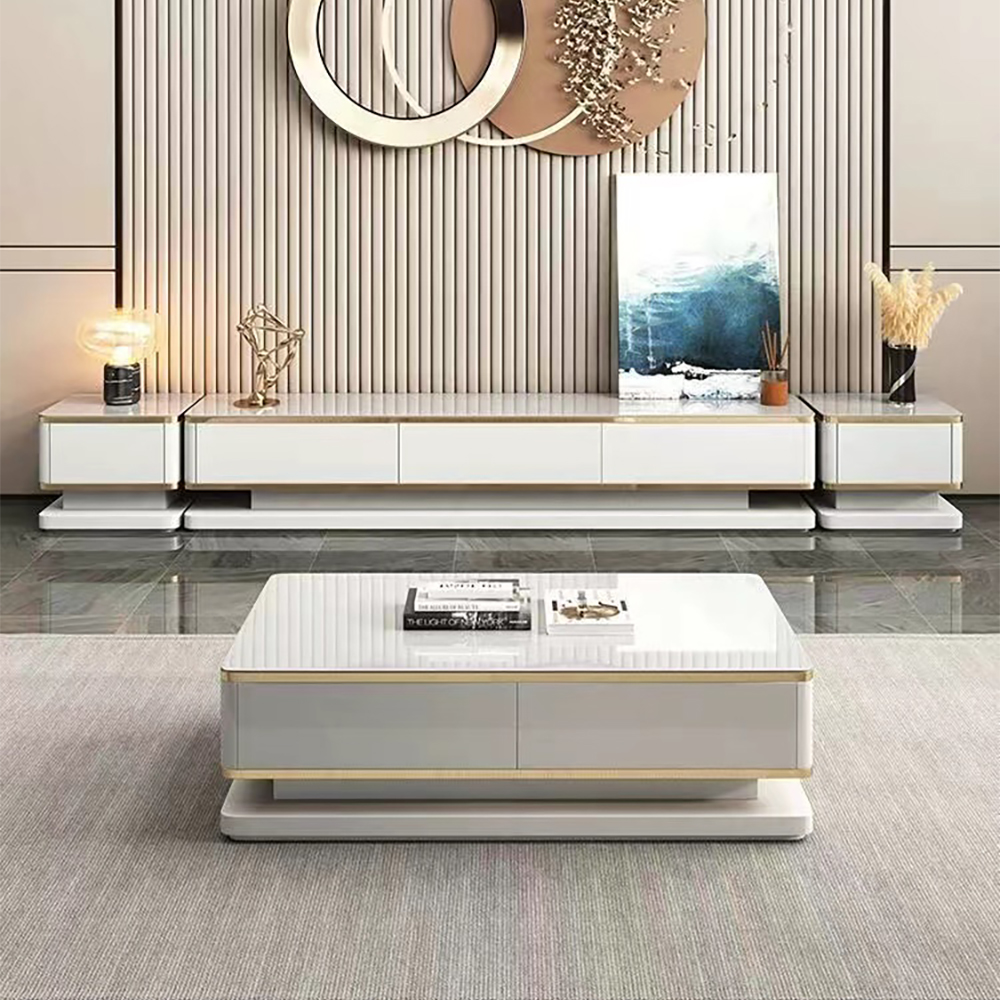 Gapn 78.7" White TV Stand Media Console with 3 Drawers Tempered Glass for TVs Up to 78"