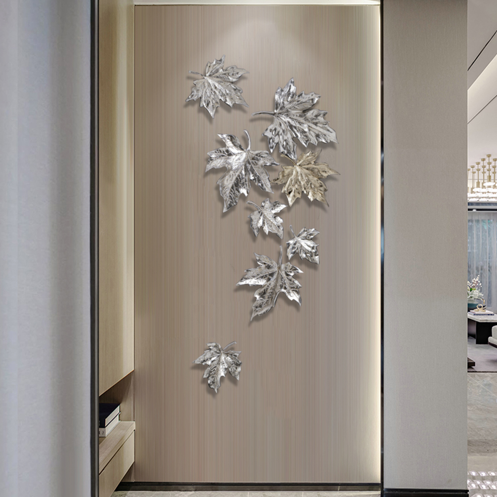 8 Pieces Modern 3D Resin Maple Gold & Silver Leaves Home Wall Decor in Living Room