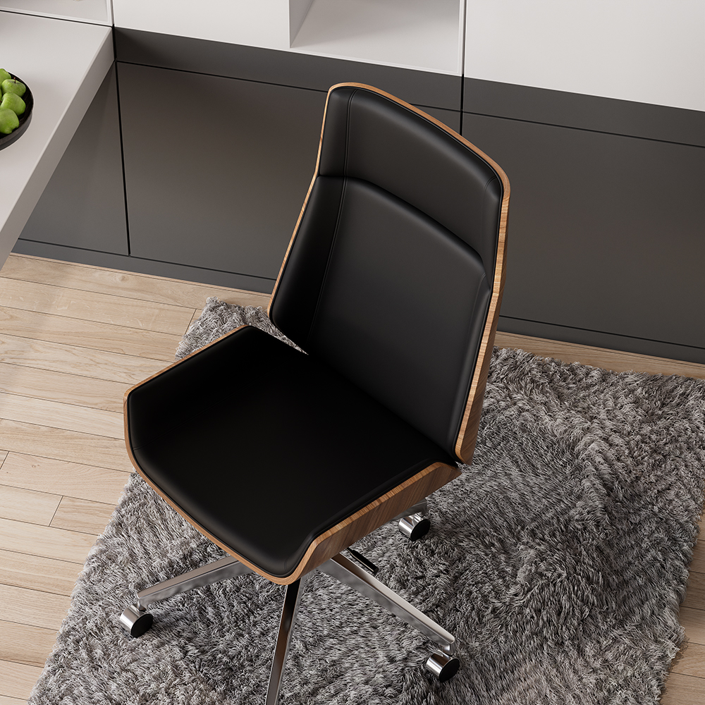 Ultic Gray Reversible L-Shaped Desk & Faux Leather Office Chair Set  with Wheels 