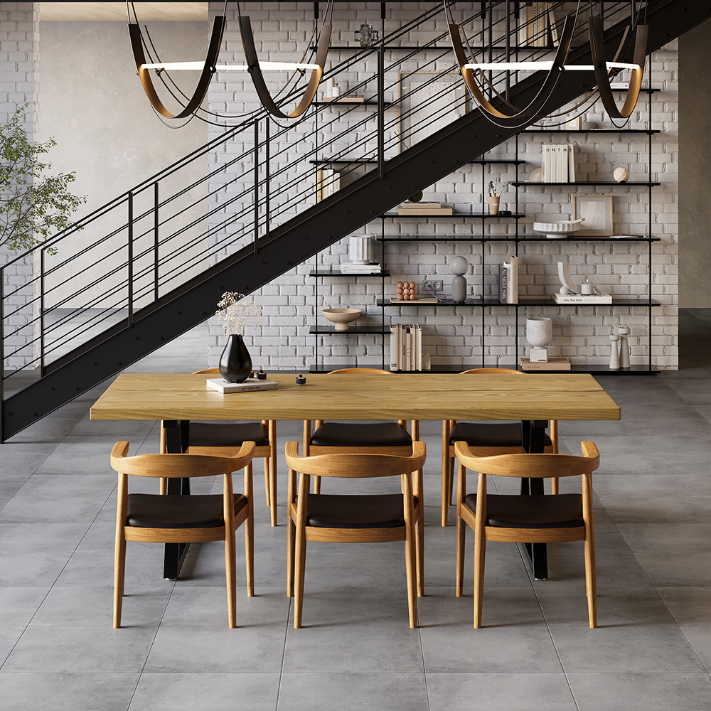 70.9" Natural Industrial Dining Table with Wood Top & Metal Frame