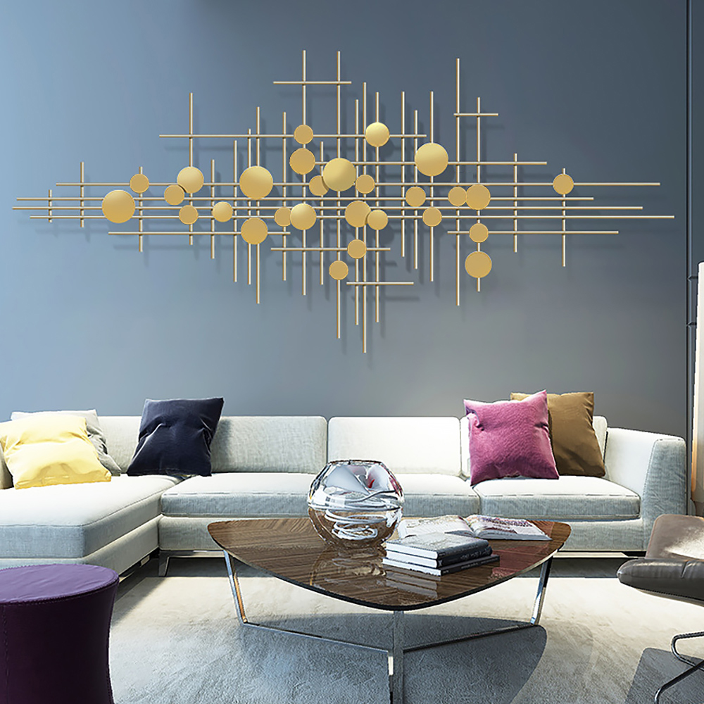 58.3" Modern Gold Metal Wall Decor Abstract Bar & Dots Wall Art for Living Room