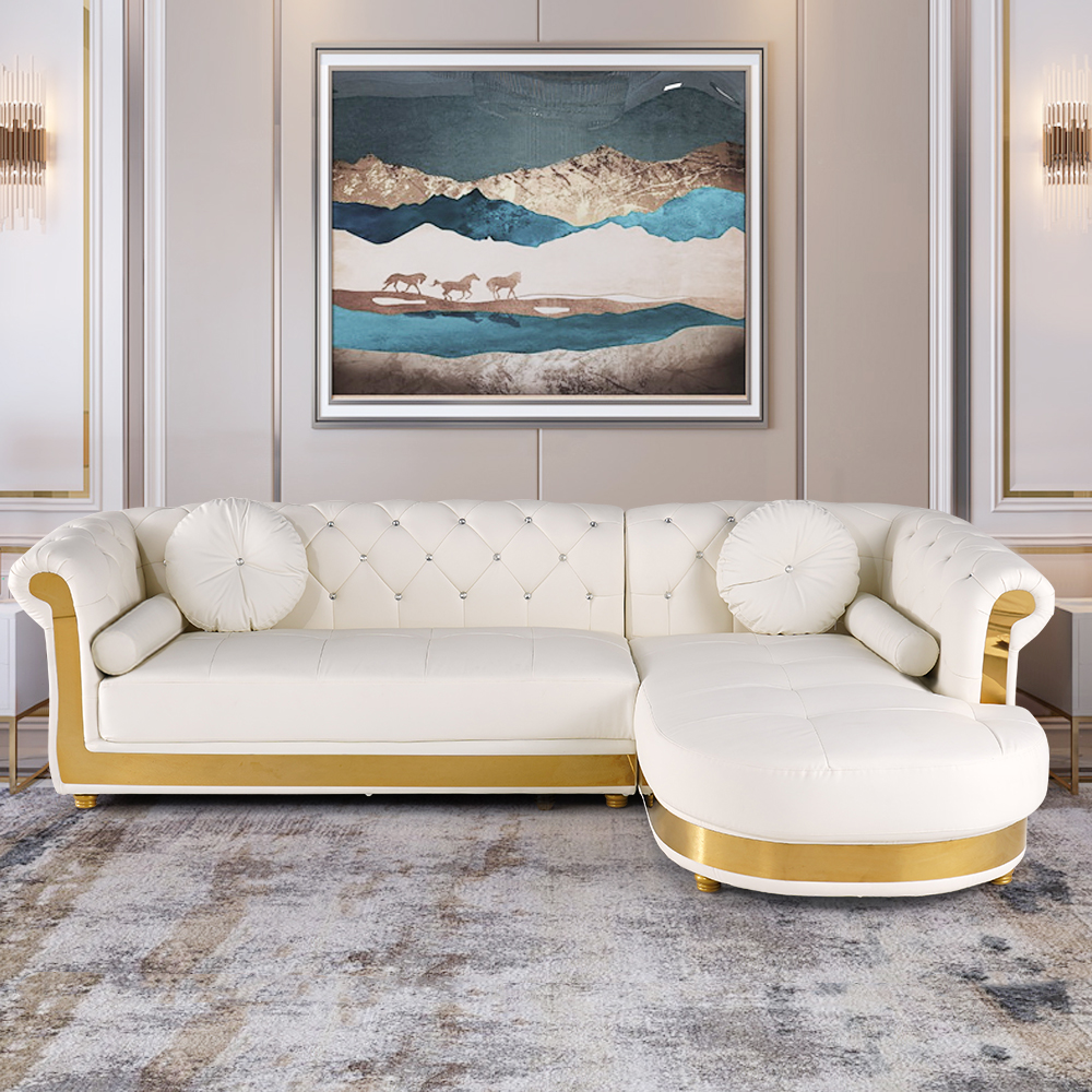Dodiy Modern L-Shaped White Corner Sectional Sofa 5-Seater Loveseat with Chaise Pillows