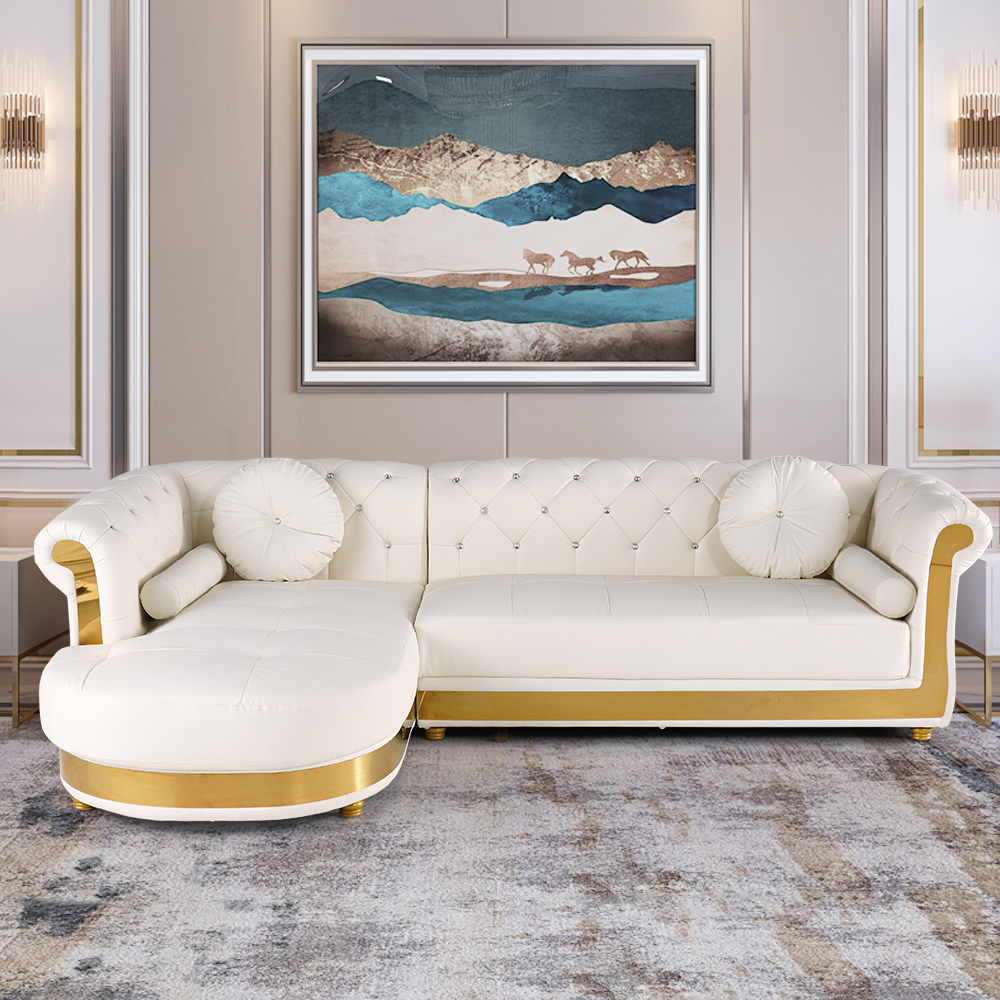 Dodiy Modern L-Shaped White Corner Sectional Sofa 5-Seater Leather with Chaise Pillows