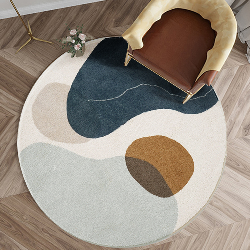Modern Round Faux Cashmere Area Rug with Abstract Multicolor Painting Living Room Carpet