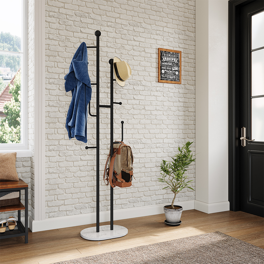 7 Hooks Entryway Freestanding Coat Racks Metal Hall Trees Entryway Furniture in Black (16")