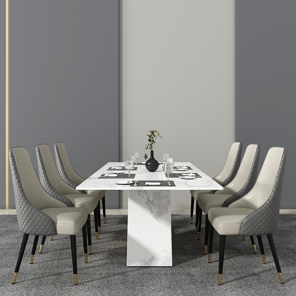 Modern Dining Chairs Set of 2 Faux Leather High Back with Upholstered Gray Dining Room Chairs