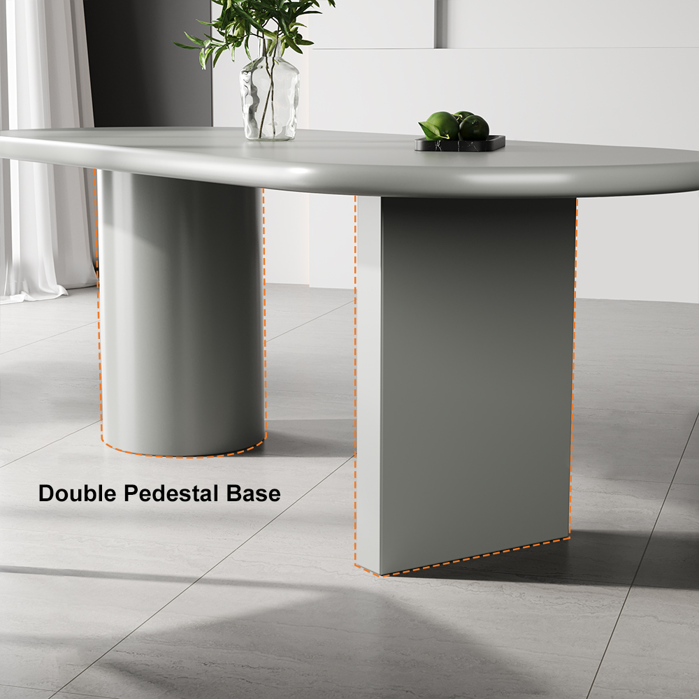 2000mm Oval Concrete Grey Dining Table for 8 Person Pedestal Base Dining Room Table Kitchen
