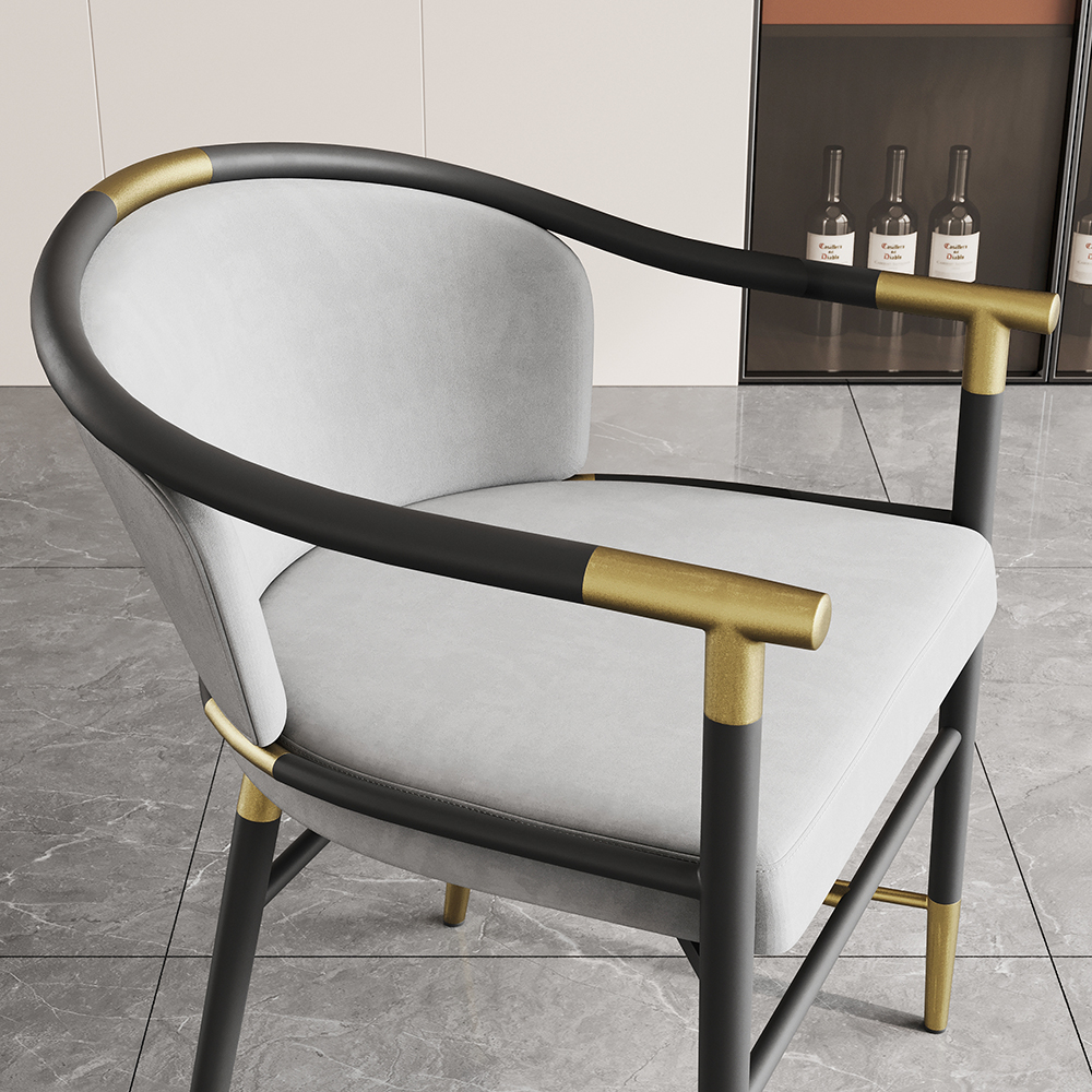 Craines Modern Gray Velvet Upholstered Dining Chair with Arms Curved Back 4-Pieces