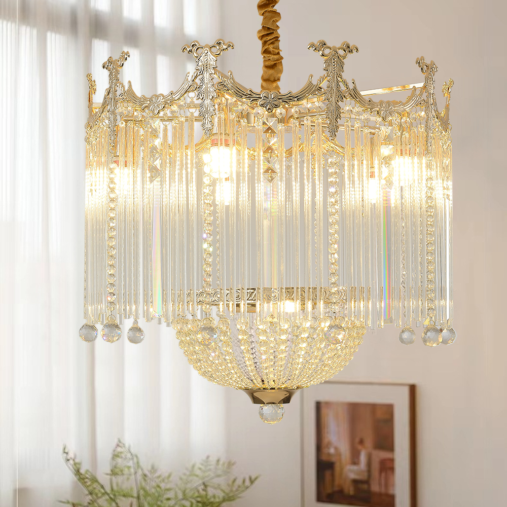 Glam 7-Light Crystal Tiered Beaded Chandelier Pendant Light in Gold for Living Room