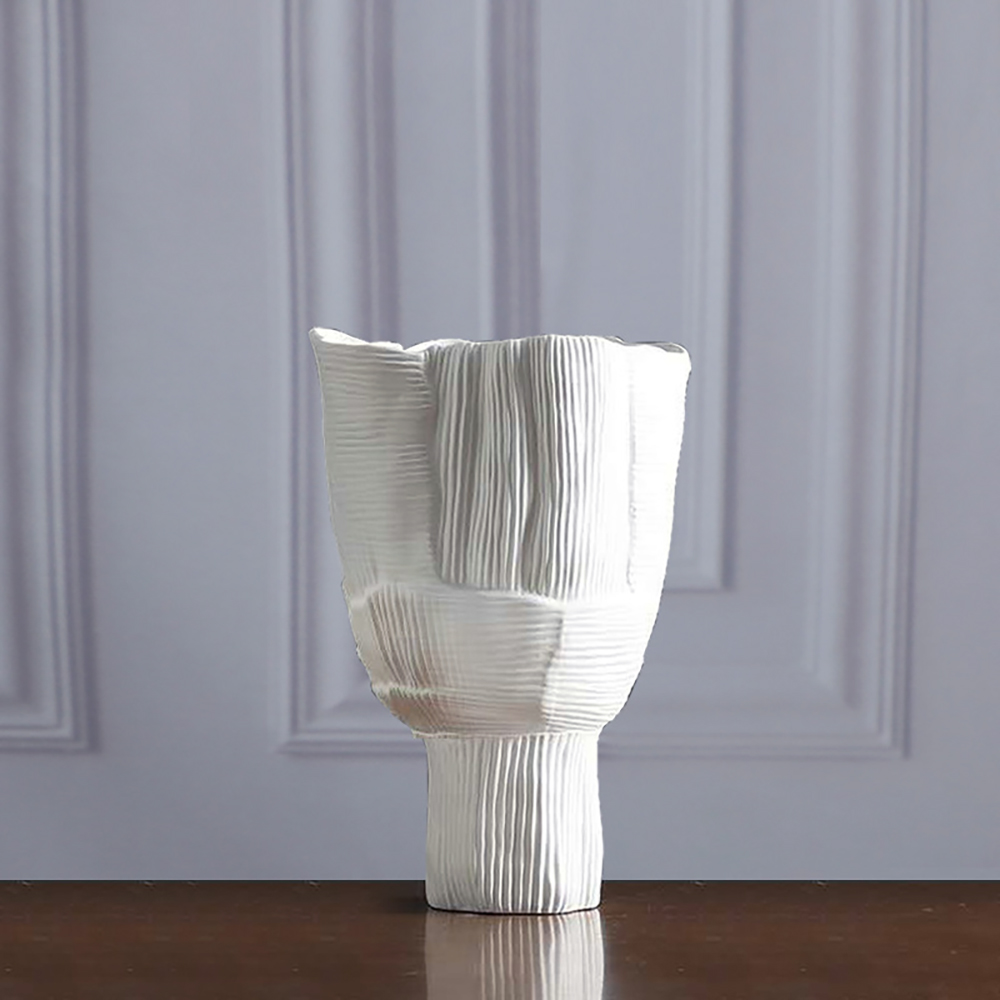 2 Pieces Minimalist White Striped Flower Vases Set Resin Vase Decor Living Room Bedroom