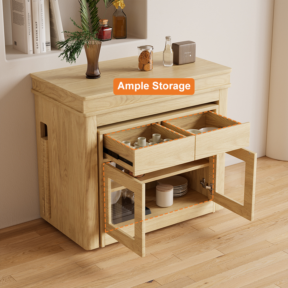 70.9" Extendable Dining Table Rectangle with Sideboard for 4 Person Farmhouse Natural