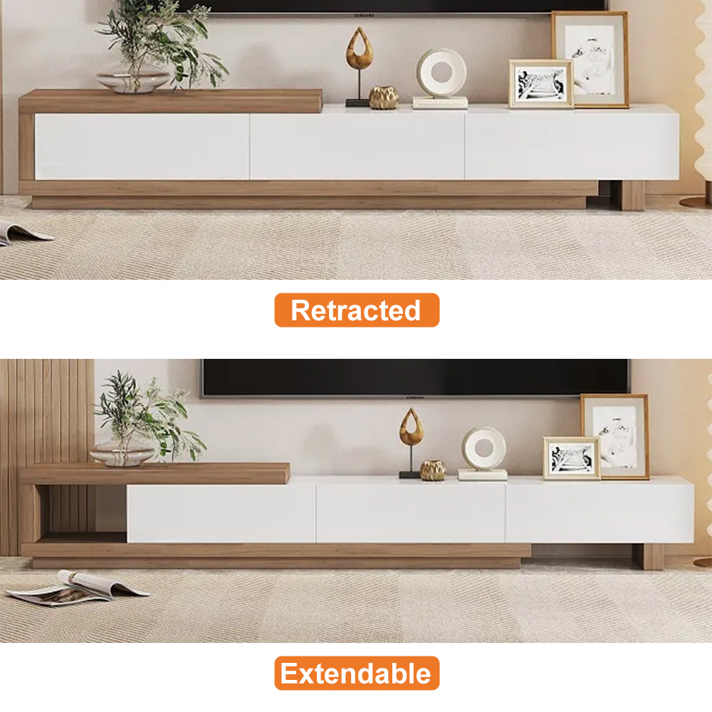 Quoint Modern TV Stand Retracted & Extendable 3Drawer Media Console