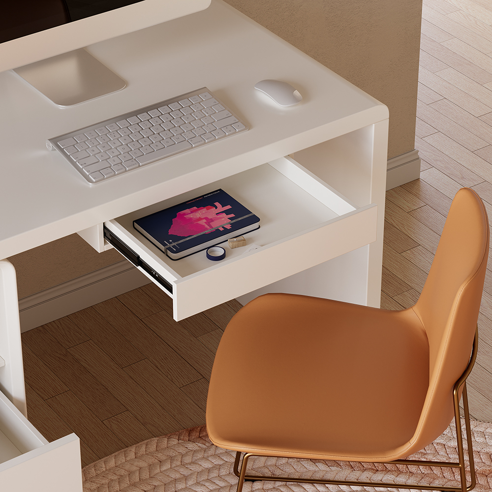 2-Person Double Computer Desk Modern White Retangular Office Desk with 4 Drawers & 1 Cabinet (94.5" )