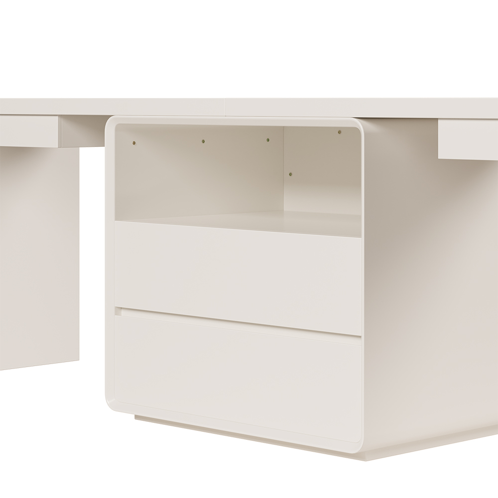2-Person Double Computer Desk Modern White Retangular Office Desk with 4 Drawers & 1 Cabinet (94.5" )