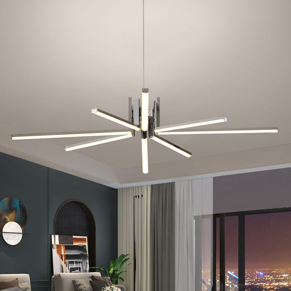 Chrome 8-lights Led Modern Chandelier Linear Pendant Light in Living Room in US