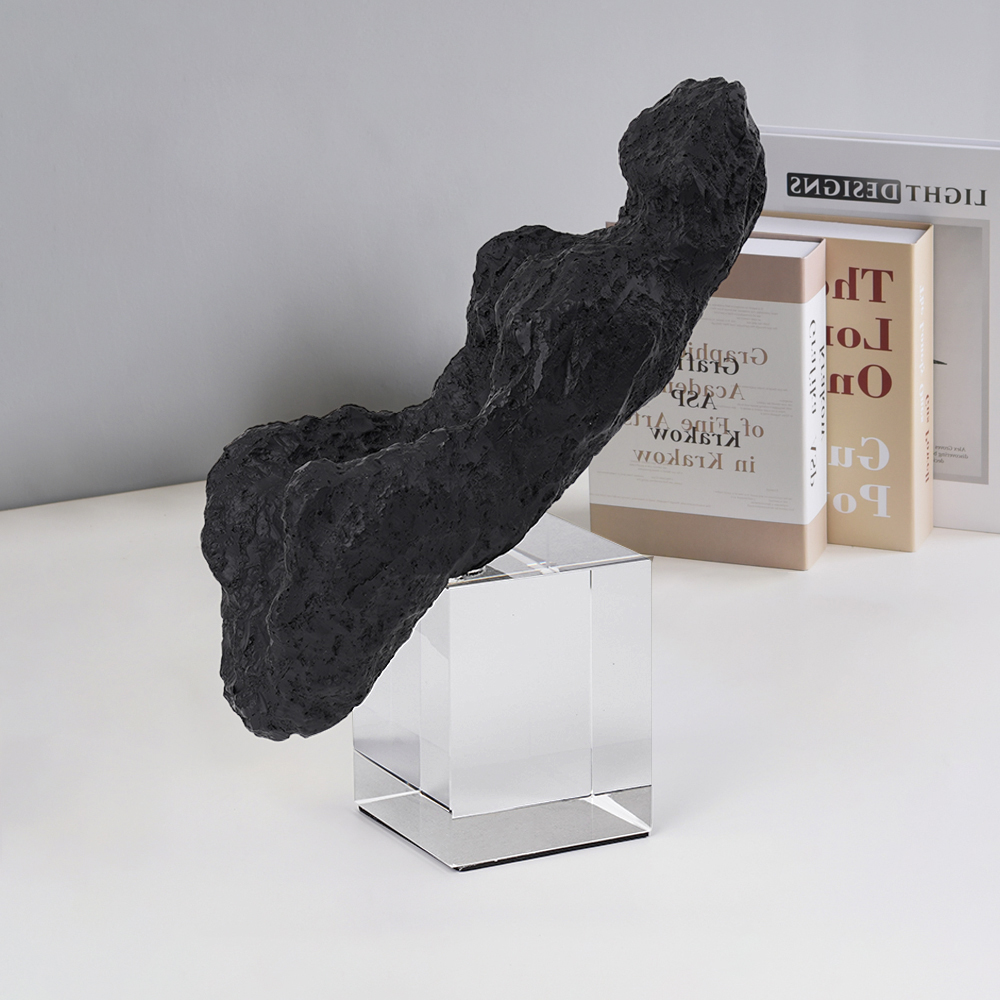 3D Modern Black Resin Stone Sculpture Figurine Ornament Home Decor Art with Crystal Base thumbnail