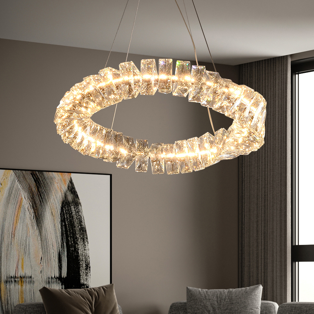 Glam Golden Ring Led Crystal Pendant Chandelier Lights for Living Room Home Deco in US