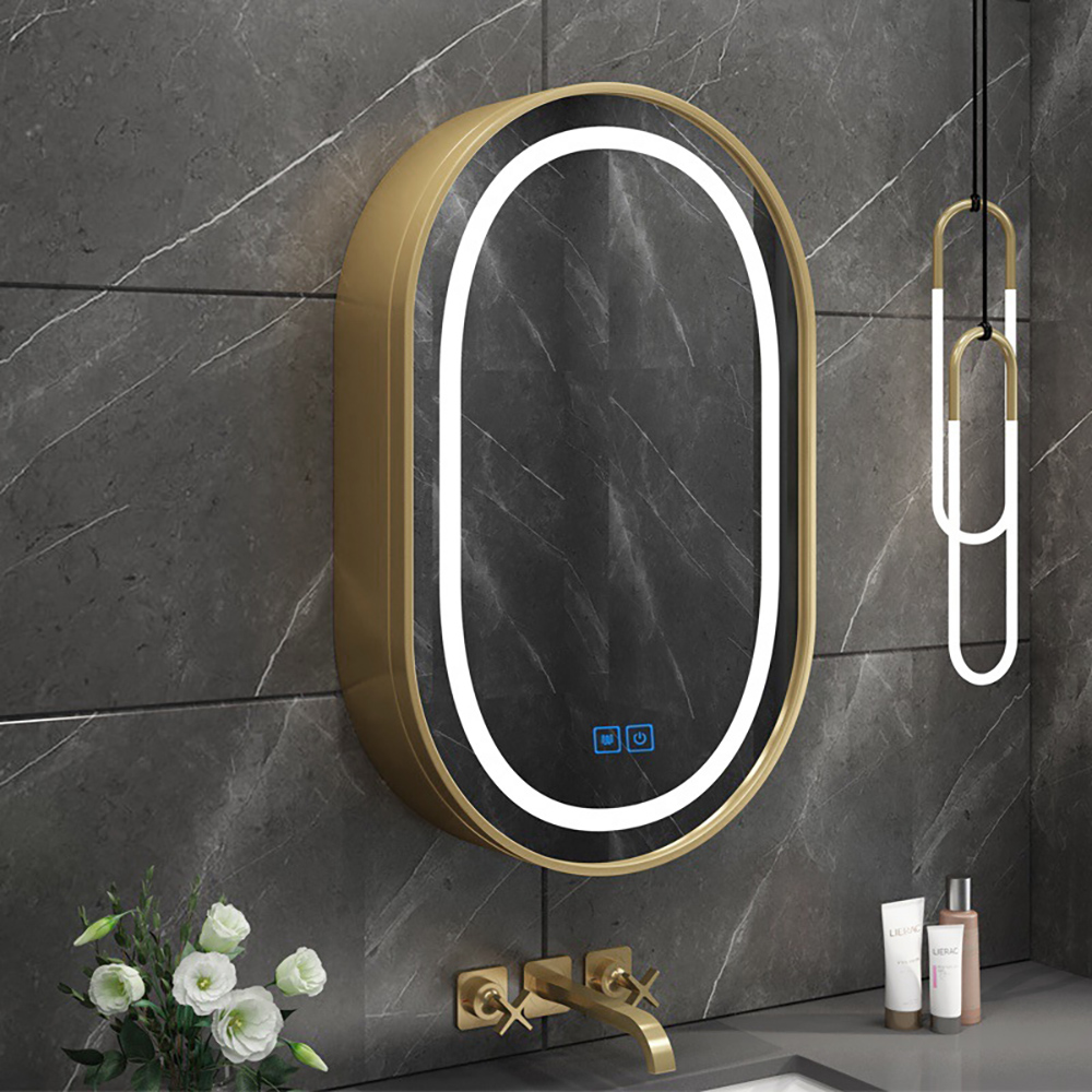 Oval Led Lighted Medicine Cabinet Wall-mounted Bathroom Vanity Mirror Defog With Storage in US