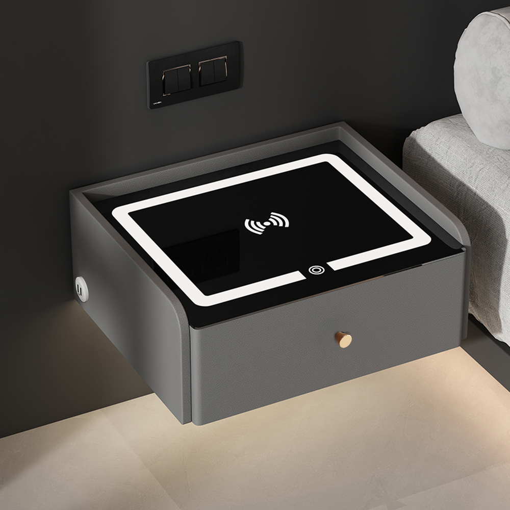 Modern Smart Floating Smart Nightstand With Wireless Charging Bluetooth Speakers Usb Port Gray Bedside Table in US