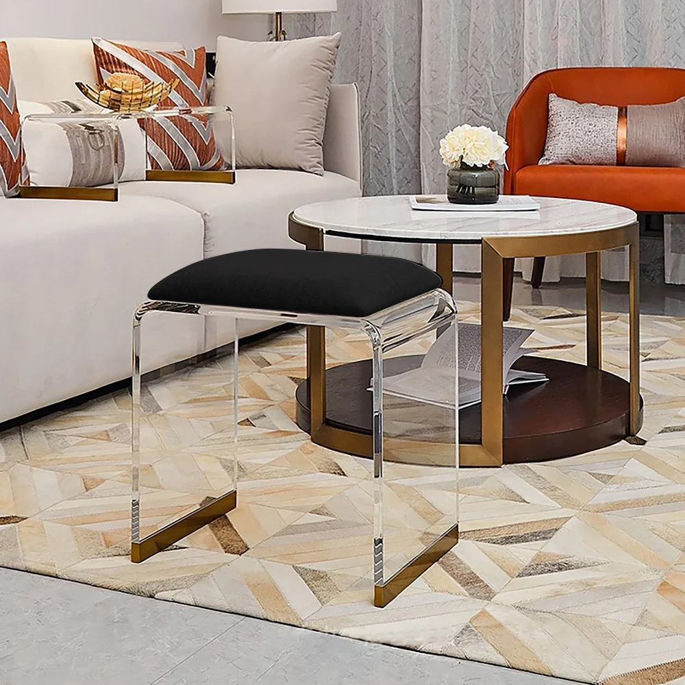 Black Acrylic Ottoman Vanity Stool Clear and Gold-Small