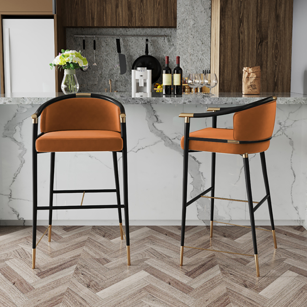 Craines Bar Height Bar Stool With Arms for Kitchen Island in Orange Upholstery Velvet in US