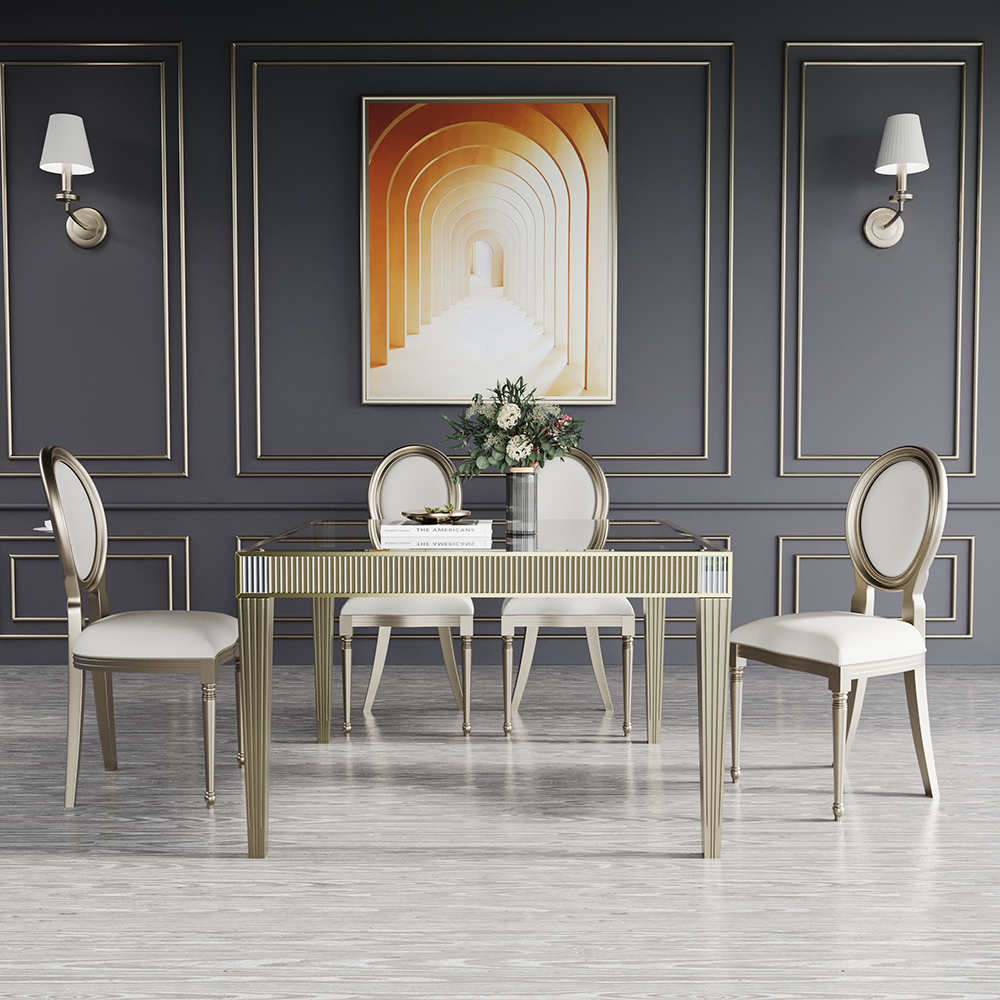 Traditional 47" Square Mirrored Dining Table for 8 People Gold Solid Wood 4-legs in US
