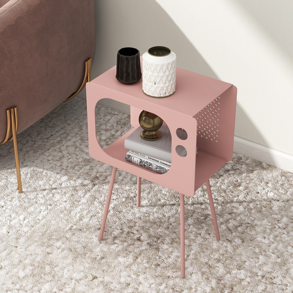Stert Modern End Table in Television Shape Hollow Side Table in Fresh Pink