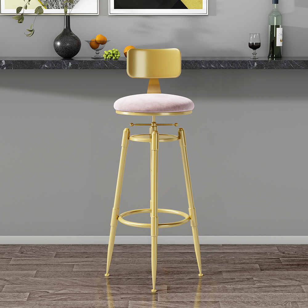 Pink and Gold Swivel Adjustable Height Upholstered Bar Stool (Set of 2)