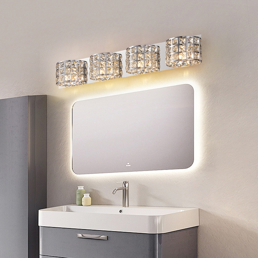 Modern Clear Crystals 4-Light Bath Vanity Wall Light in Polished Chrome
