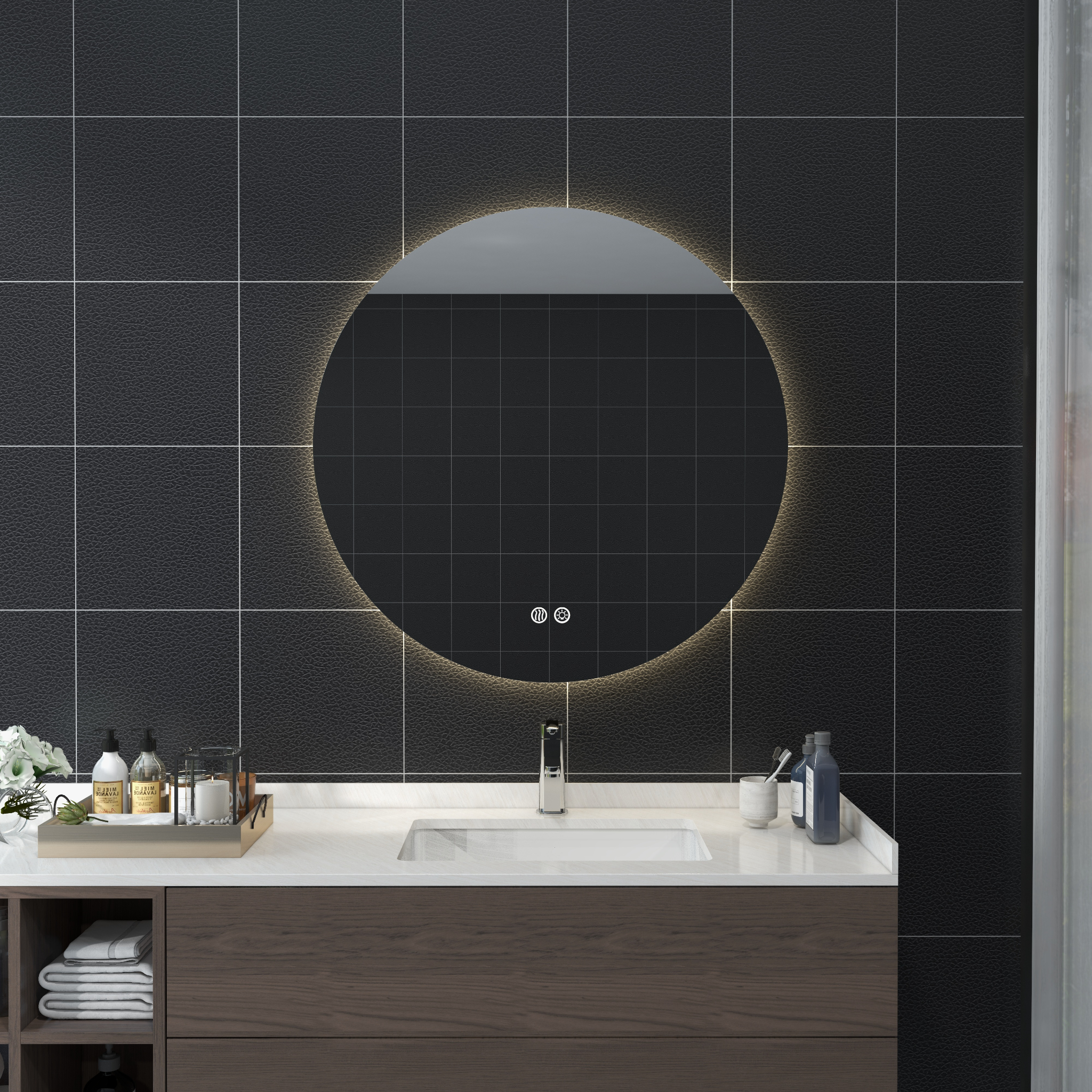 24" Frameless Round LED Bathroom Vanity Mirror Acrylic Anti-Fog Wall Mirror