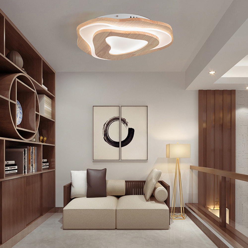 Nordic Oak Wood Flush Mount LED Irregular Shape Ceiling Light