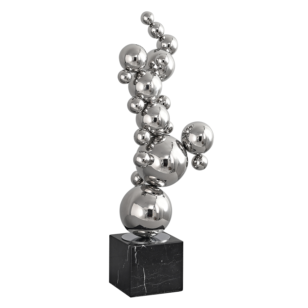 Sculpture en forme de boule géométrique abstraite moderne de 620 mm, décoration en marbre en acier inoxydable