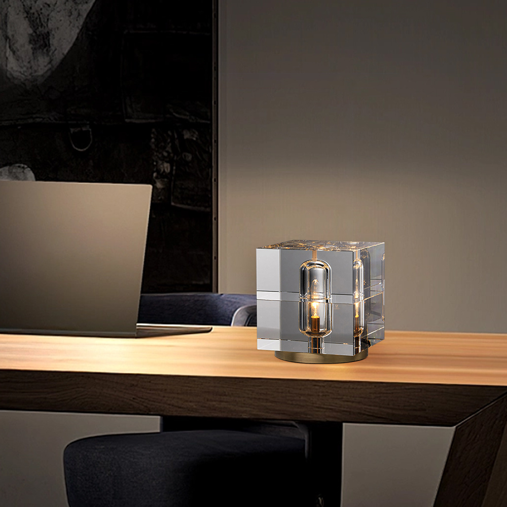 Postmodern Creative Square Crystal Glass Table Lamp 1 Light On / Off Switch