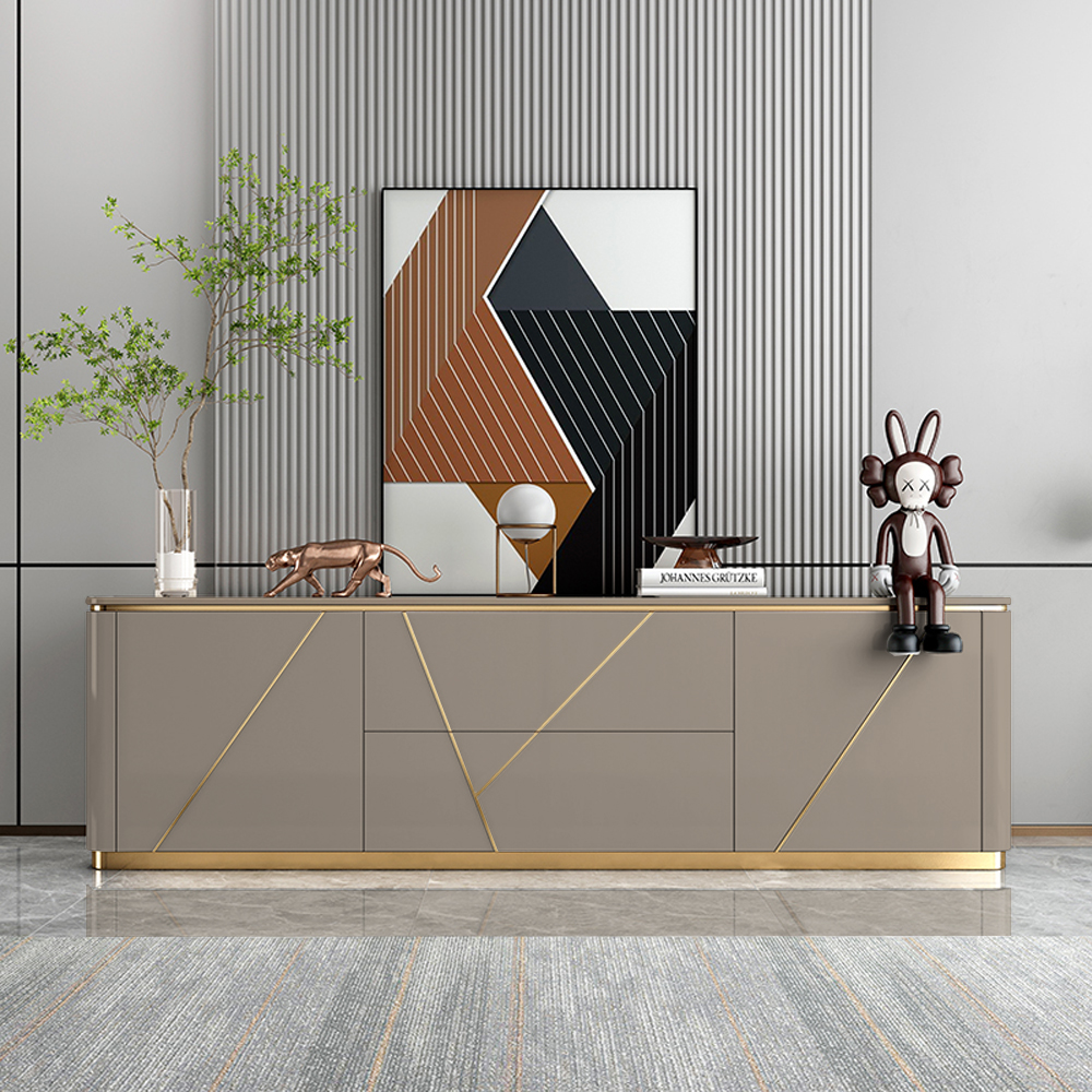 Janice Gray TV Stand with Drawer & Shelves Gold Media Console Up to 100"