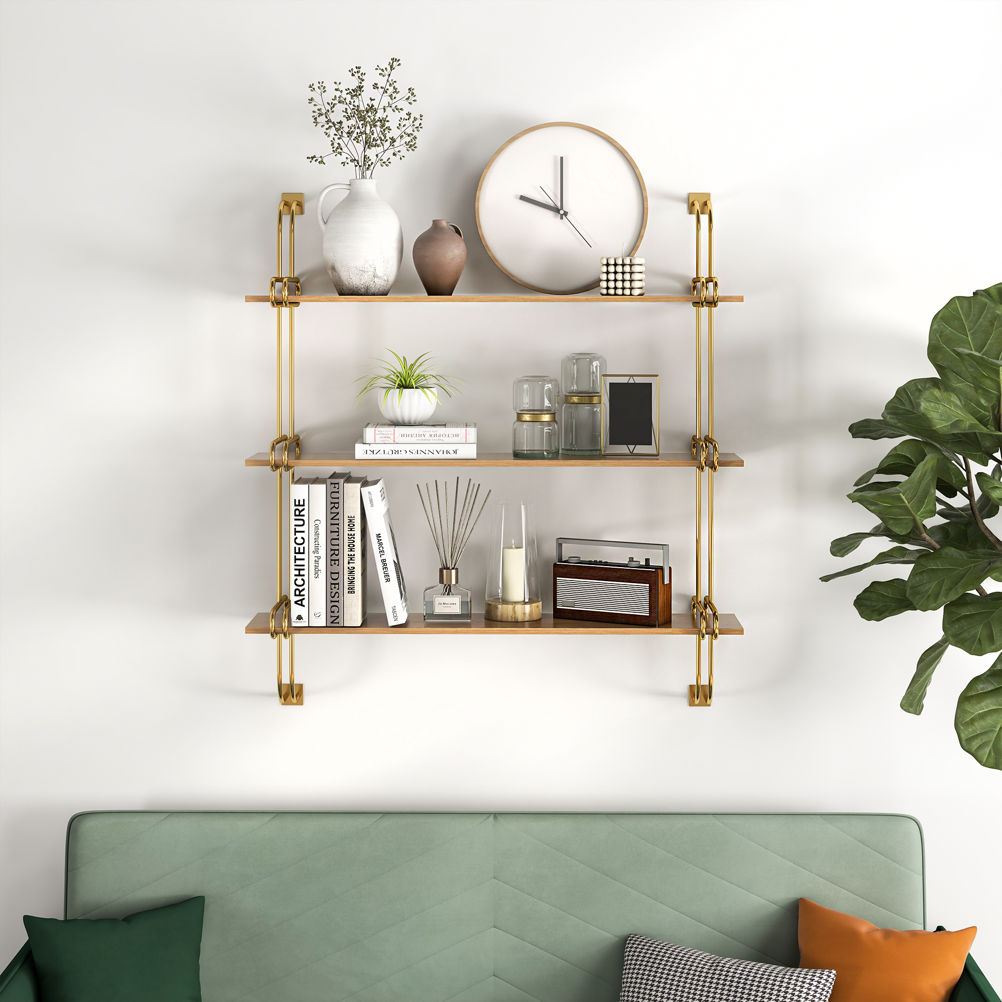 3-Tier Luxury Floating Shelves Wall Shelf in MDF Wall Mounted Shelves 
