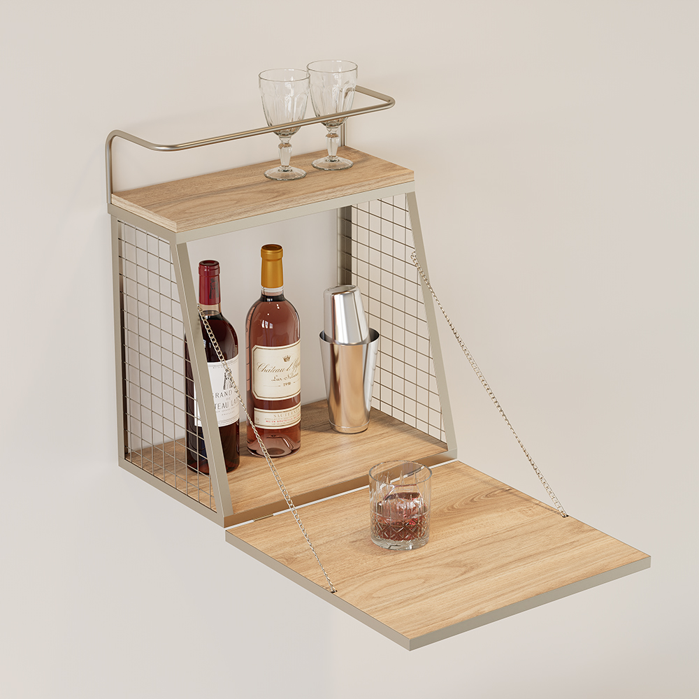 Industrial Floating Bar Table With Storage Natural Wood Hanging Cocktail Bar in US
