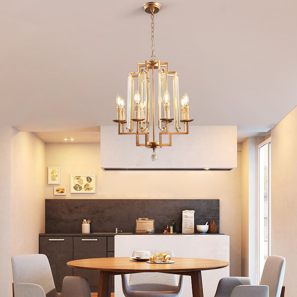 8-Light French Country Candle-Style Crystal Pendant Chandelier Light in Gold
