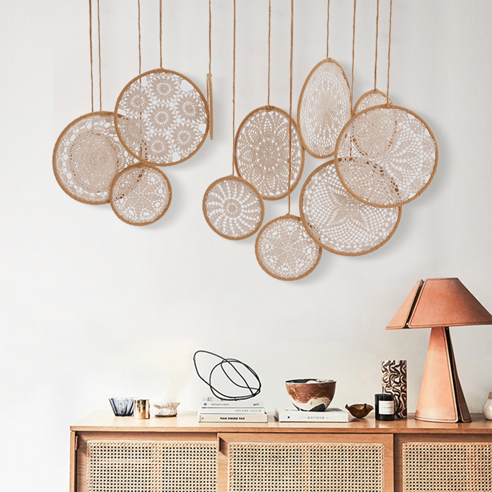 12 Pieces Boho Round Crochet Wall Hanging Decor Art Set for Living Room Bedroom in US