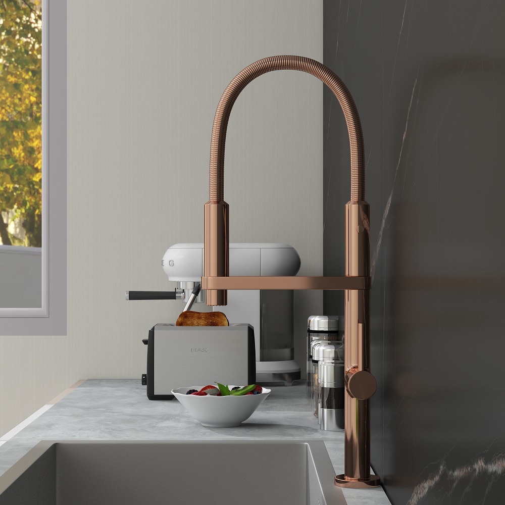 Rose Gold Single Hole High Arc Magnetic Kitchen Faucet Dual-function Spray