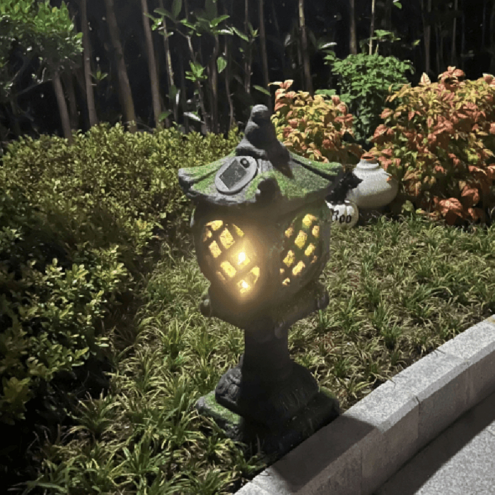Outdoor Garden Japanese Solar Lantern Sculpture Concrete Gray Fiberglass Asian Decor