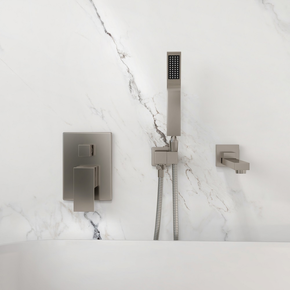 Ultramodern Brushed Nickel Wall Mounted Swirling Tub Filler Faucet with Hand Shower