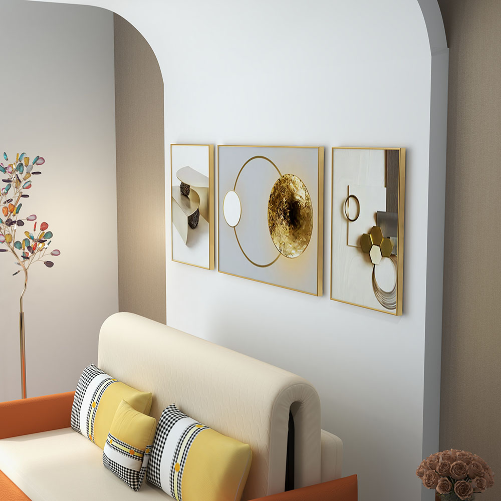 3 Pieces Modern Geometric Abstract White & Gold Wall Decor Set Canvas Painting with Frame Living Room 1600mmW *25mmD*600mmH