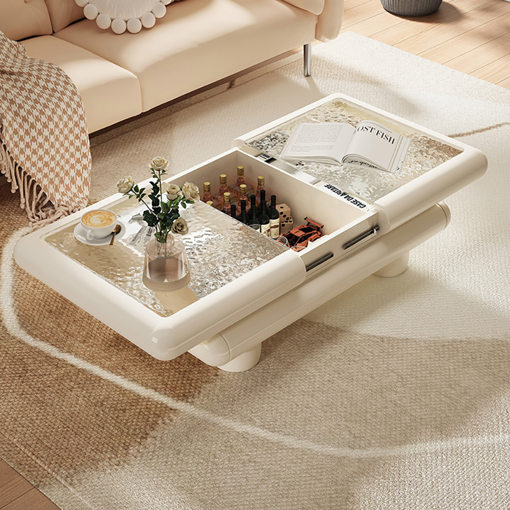 Clear White Modern Multi-functional Large Coffee Table Extendable With Storage in US