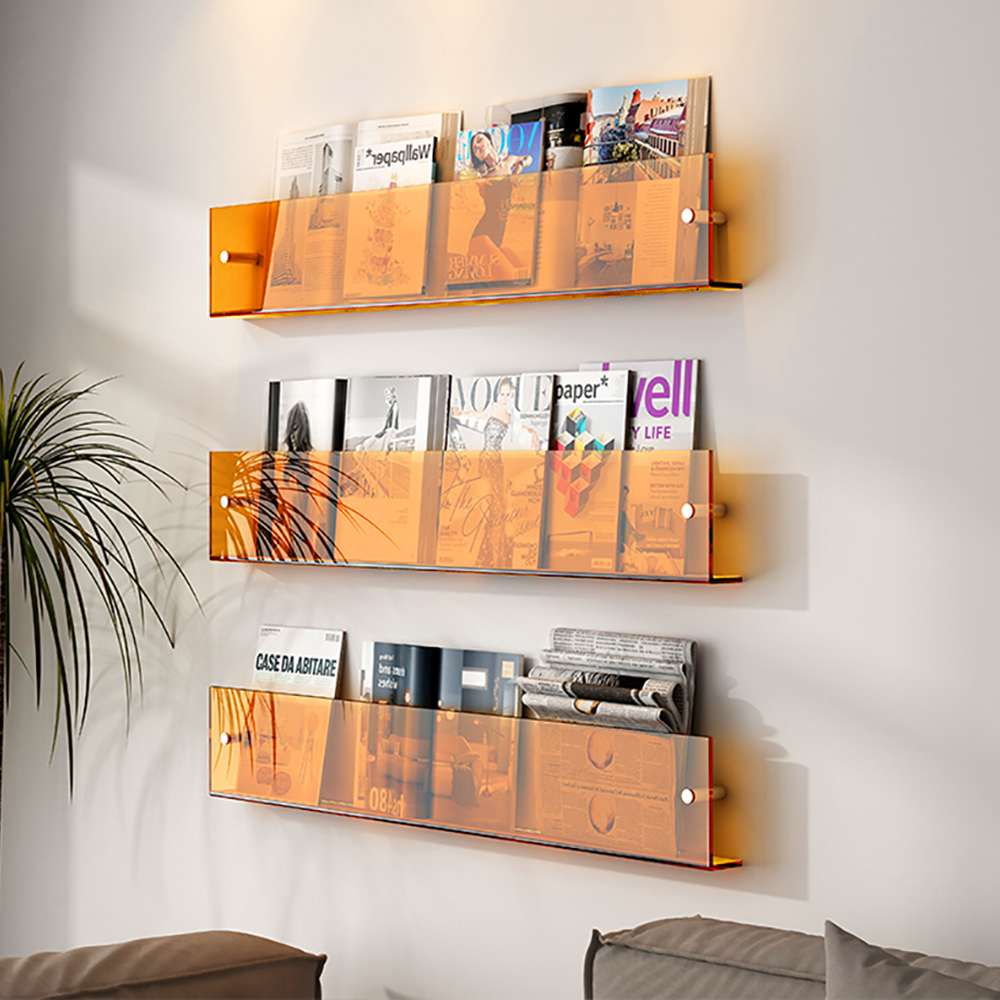 31.5" Modern Acrylic Wall Mounted Floating Shelf Book Storage Display Rack in Orange