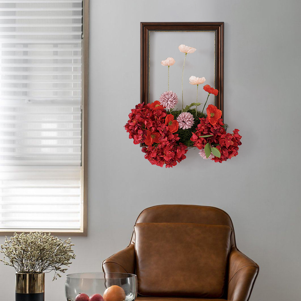Vintage Red Fake Flower Arrangements Wall Hanging Decoration Artificial Silk Flower 